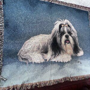 Linda Picken Shih Tzu Dog Tapestry Throw Lap Blanket 57x46 Woven Fringed Pet Art
